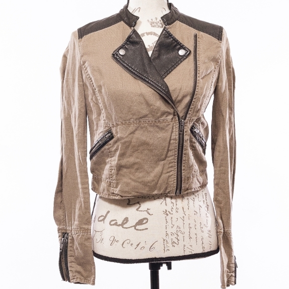Free People Linen Vegan leather Moto Biker Jacket - Picture 6 of 14